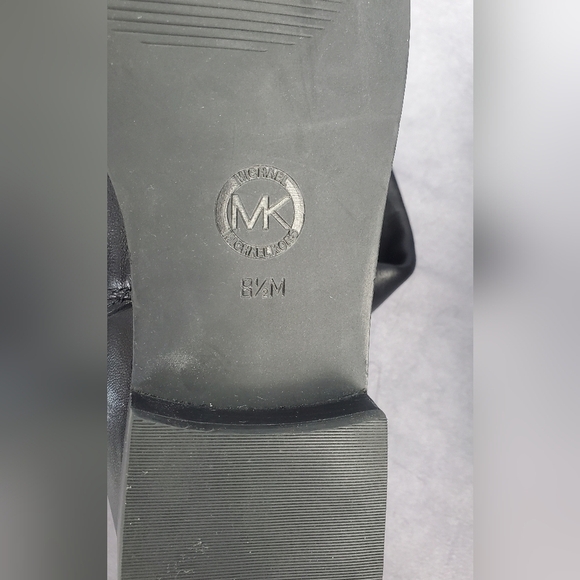 MK Leather Tall Boots Ankle Strap Silver Padlock Medallion Side Zip Riding 8.5M - Picture 7 of 13